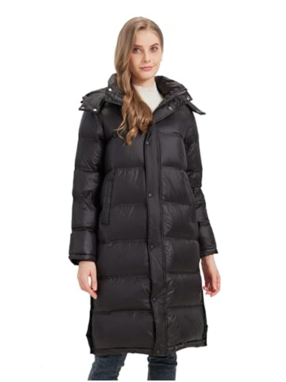 700 Fill Power Down Puffer Coat Detachable Hood Long Winter